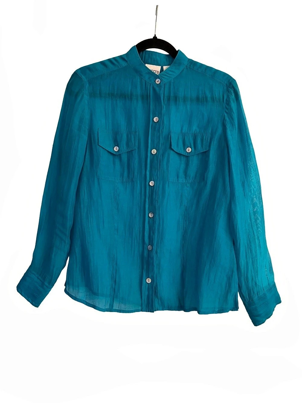 CHICO’S Turquoise Semi-Sheer Button Down Shirt Size 0 Small